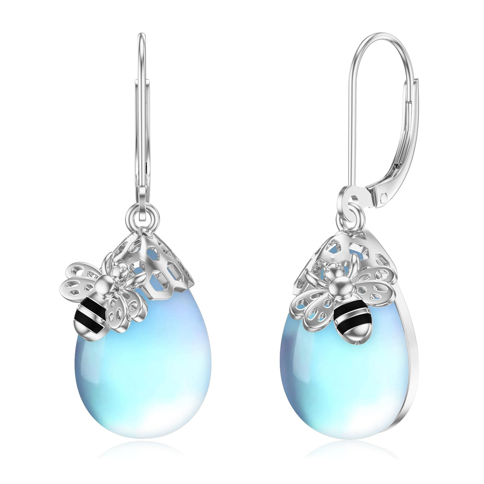 TIGER RIDER Bee/Butterfly/Scorpion/Cactus/Leaf/Beetle 925 Sterling Silver French Clasp Leverback Earrings Amber/Crystal/Citrine/Moonstone/Obsidian/Jade/Rose quartz Pendant Jewelry Gift for Women