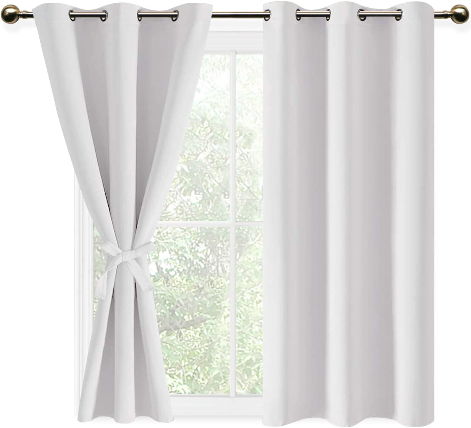 DWCN Greyish White Blackout Curtains with Tiebacks for Bedroom Thermal Insulated Solid Eyelet Curtains for Living Room,2 Panels,46" Wide x 54" DropRecycled Claim Standard Blended