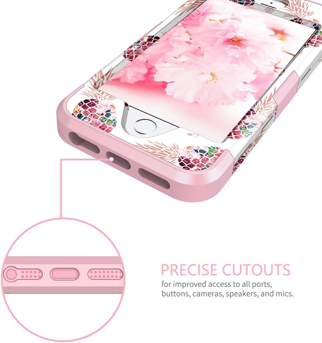 LONTECT Compatible iPhone SE Case iPhone 5/5s Case Floral 3 in 1 Heavy Duty Hybrid Sturdy High Impact Shockproof Protective Cover Case for Apple iPhone SE/5s/5, Pineapple/Rose Gold