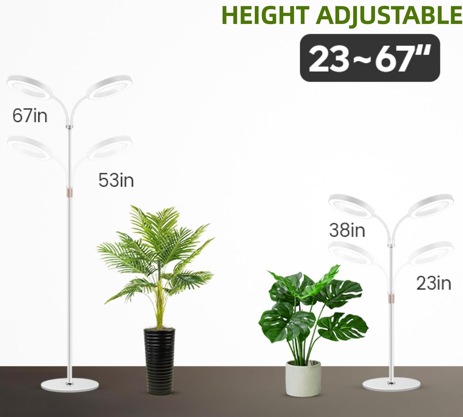Grow Lights for Indoor Plants, 2-Head Full Spectrum LED Plant Light with Stand, 67" Adjustable Height, 3/9/12H Timer, 10 Dimmable Levels & 3 Lighting Modes