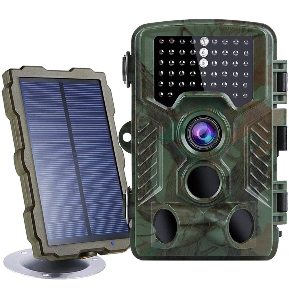 BraveKing Wildkamera 16MP 1080P Jagdkamera Nachtsicht 82ft/25M 0,2s Bewegungsmelder 120° Weitwinkel 2.4" LCD Display IP66 Wasserdicht IR Überwachungskamera mit Solarpanel und 32G Speicherkarte