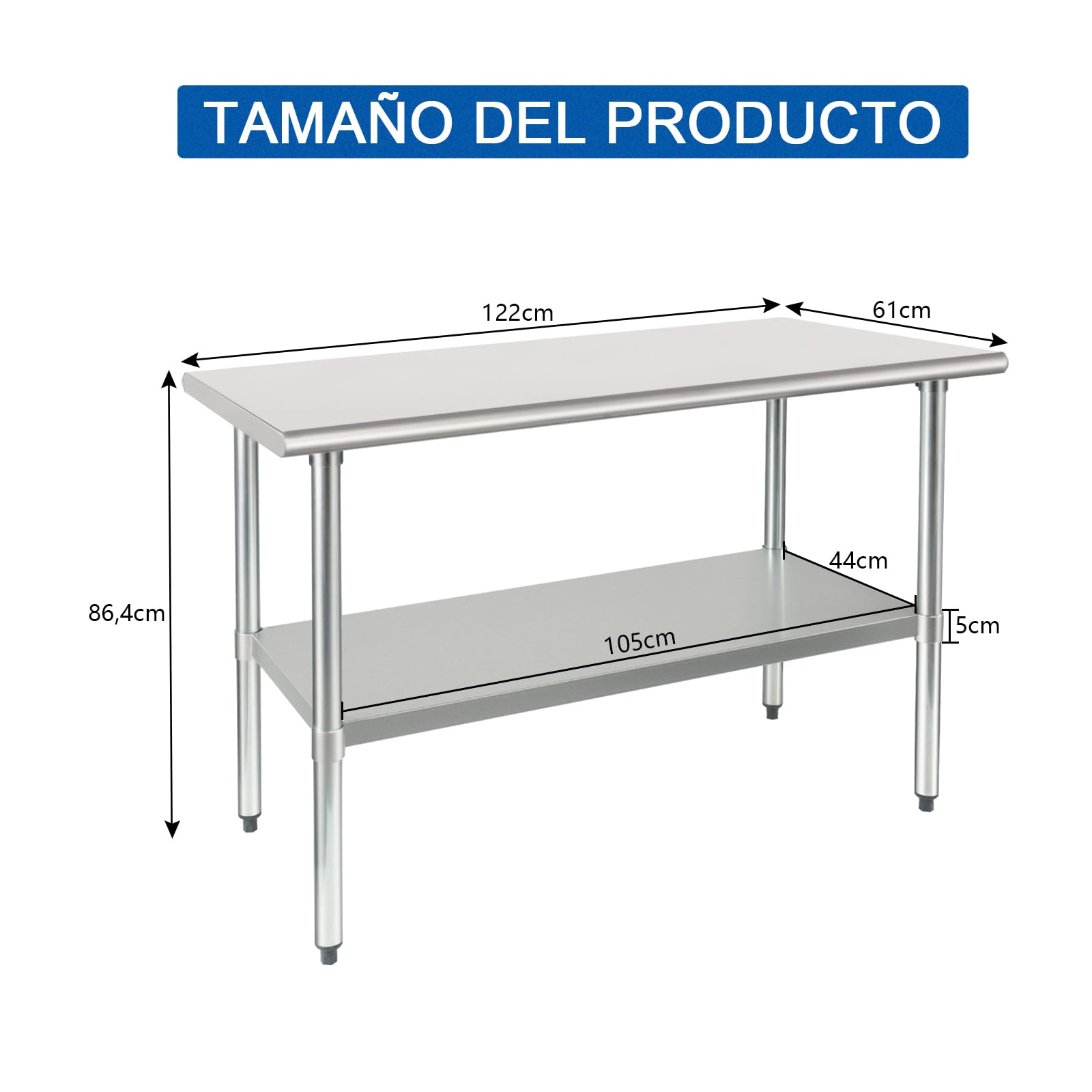 HARDURA Mesa de Acero Inoxidable 61×122cm con Estante Inferior y Patas galvanizadas Mesas de Trabajo comerciales de Alta Resistencia para la preparación de Alimentos para la Cocina del Restaurante