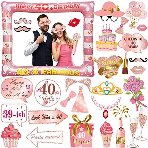 Black Gold Glitter 40th Birthday Photo Booth Props - Luxury Photo Frame & Decorations