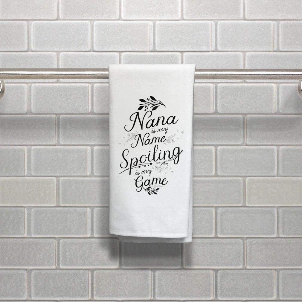 Nana Presents Nana is My Name Spoiling is My Game Mother's Day Decor Kitchen 2 Pack Tea Towels White