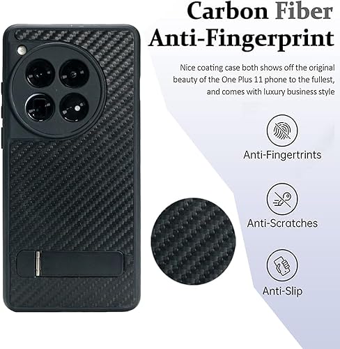 Miniatura 4 de Funda para OnePlus 12 compatible con MagSafe, soporte integrado de 3 vías y anillo magnético fuerte, textura de fibra de carbono, parte trasera de