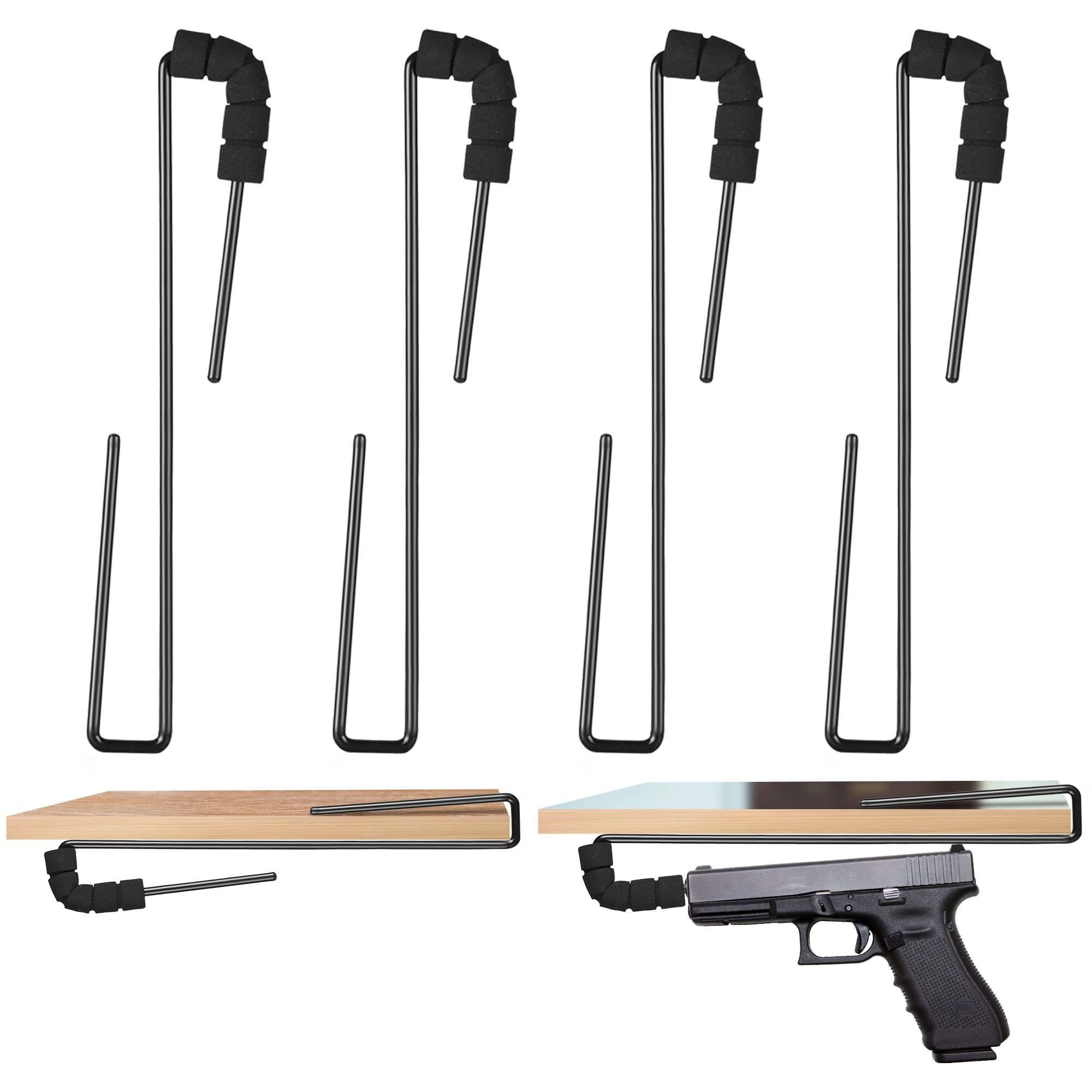 Z-Shaped Handgun Hanger, Pistol Accessories Concealed Storage Display Rack Solid Steel Gun Holder Universal Handgun Organizer for Safe Cabinetm, Works for Handguns .22 Cal and Larger (4 Pack)