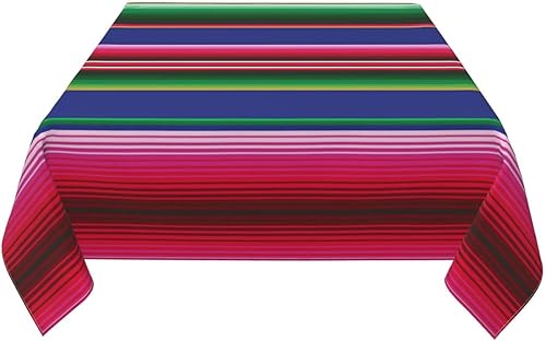 Miniatura 3 de Zeraoke Mantel cuadrado de 54 x 54 pulgadas, mantel de rayas mexicanas coloridas, mantel de granja para mesas de cocina, mantel de poliéster lavable