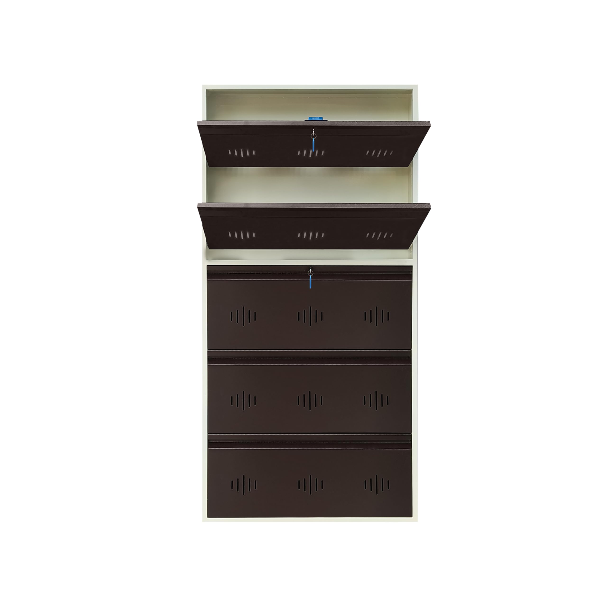 StayHappy 5 Door Wall Mounted Shoe Rack | Metal Shoes Rack for Home with Dual Lock | Wall Mount Chappal Sandal Shoe Organizer | MS Steel Wall Mounted Shoe Rack. (Brown, 5 Door)-image-6