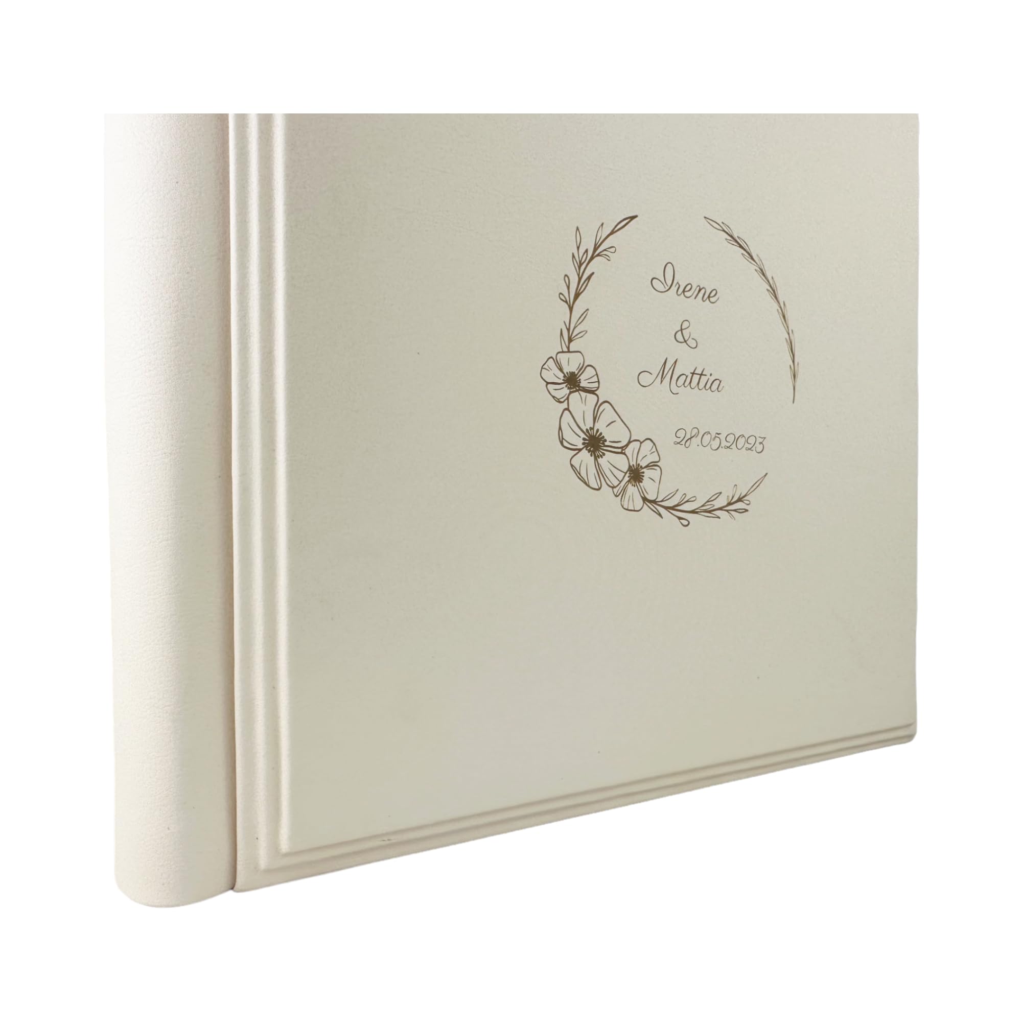 TriVin Art Álbum de fotos Elios Soft – fabricación artesanal de piel sintética personalizable con grabado. Ideal para bodas, aniversarios, todos los eventos (Crema)