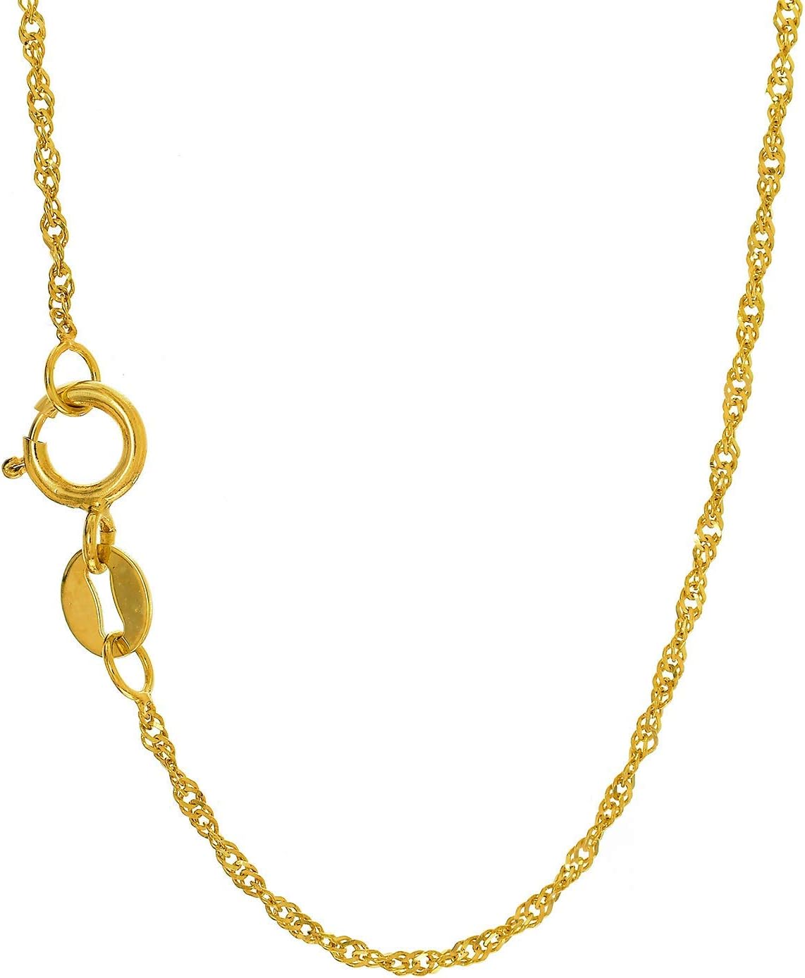 JewelStop 14k Solid Gold Yellow Or White 1.5 mm Singapore Chain Anklet, Spring Ring Clasp - 10"