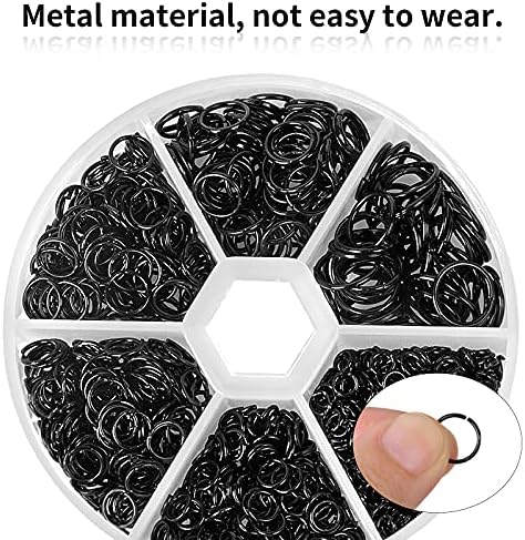970 Pcs Open Jump Rings for Jewellery Making, Necklace Split Rings, Key Ring Chain Accessorie, Metal Round Ring Connectors, Jewelry Findings Kit with Plastic Box for DIY, 4mm to 10mm (Black)