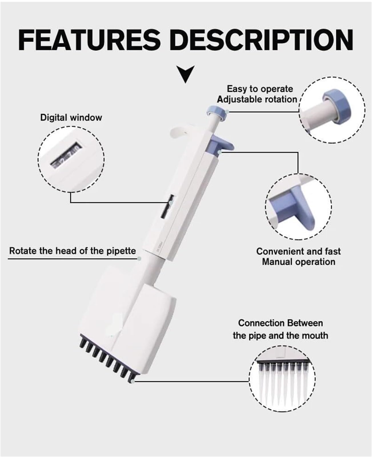 Pipety Pipeta Laboratoryjna 8-kanałowa Dezynfekcja Pipety 12 Mikropipet Ręcznych, Cyfrowych, Regulowanych, Plastikowych,Laboratorium(12 0.5-10ul)