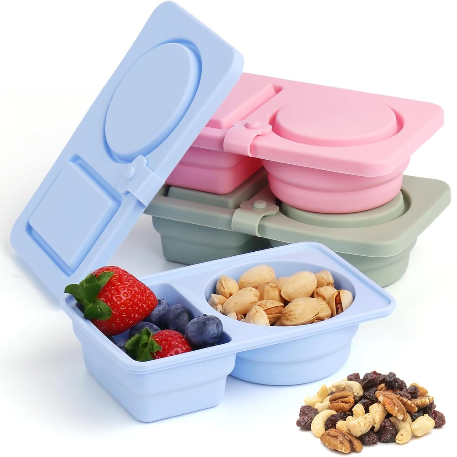 Thea Reusable Silicone Snack Container with Double Compartments, BPA-Free Mini Food Storage Box with Lid, Lunch Box for Travel, Work & Gym (Multicolor)-image-38
