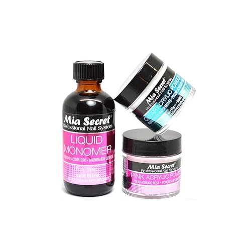 Mia Secret - Monómero líquido de 2 onzas + 1 oz transparente + 1 onza de polvo acrílico rosa
