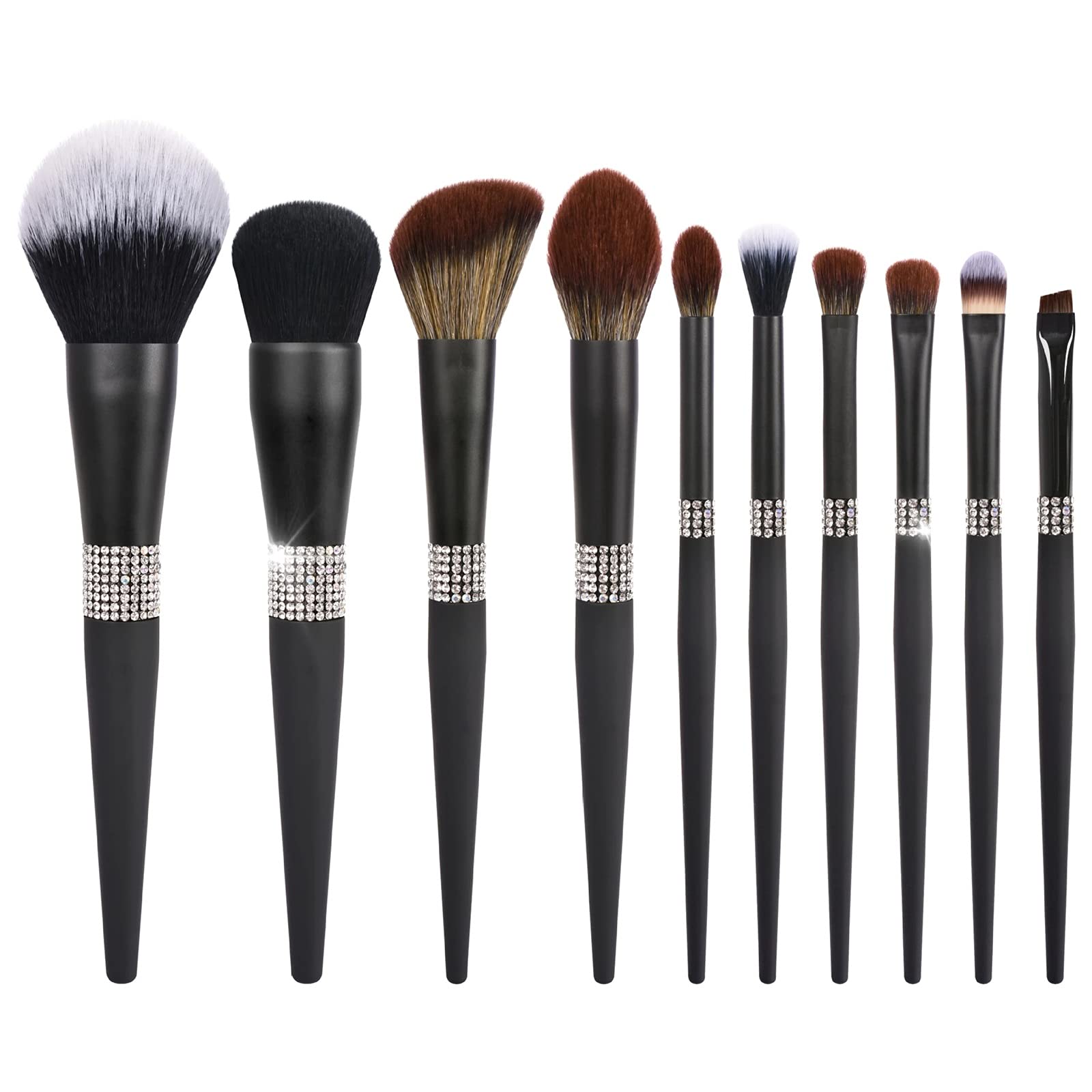 Juego de Brochas de Maquillaje Conjunto de cepillo maquillaje brocha profesional 10 conjunto ceja manija mate negro para Viajes
