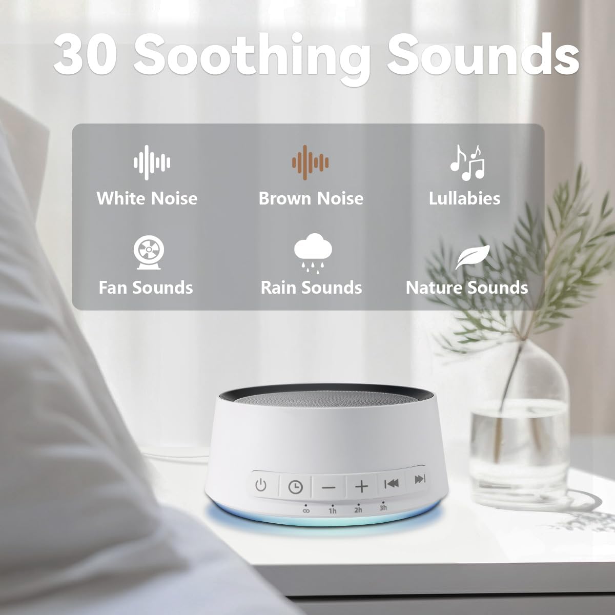 Sound Machine Night Light White Noise Machine with 30 Soothing Sounds 12 Colors Night Light Sleep Machine for Baby Kids Adults Brown Pink Nosie Machine with 32 Volume Levels for Office Home Travel - Image 2