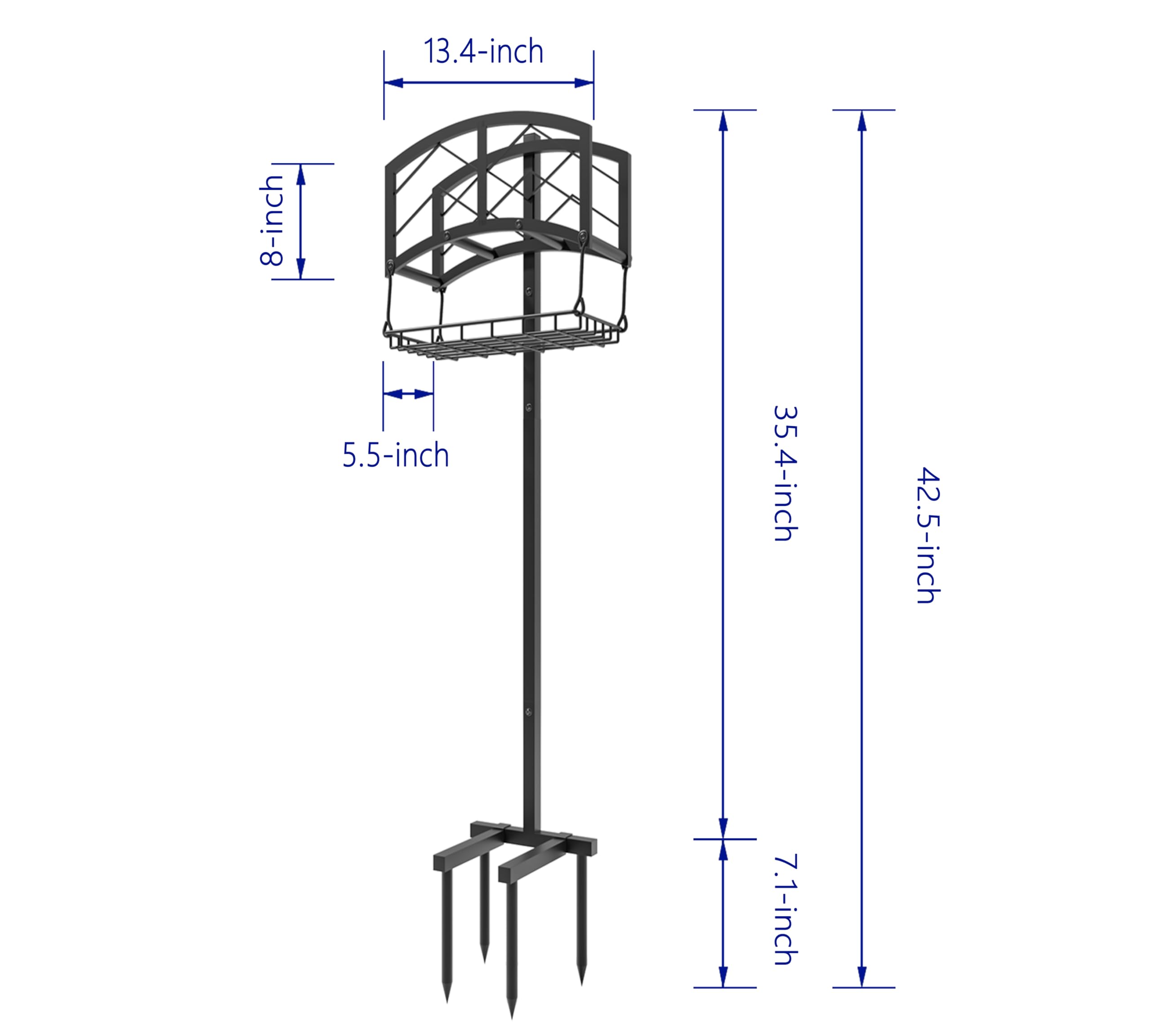 Kingson Support tuyau arrosage portable, panier rangement, acier noir robuste, contient tuyau 45m, design amovible outils