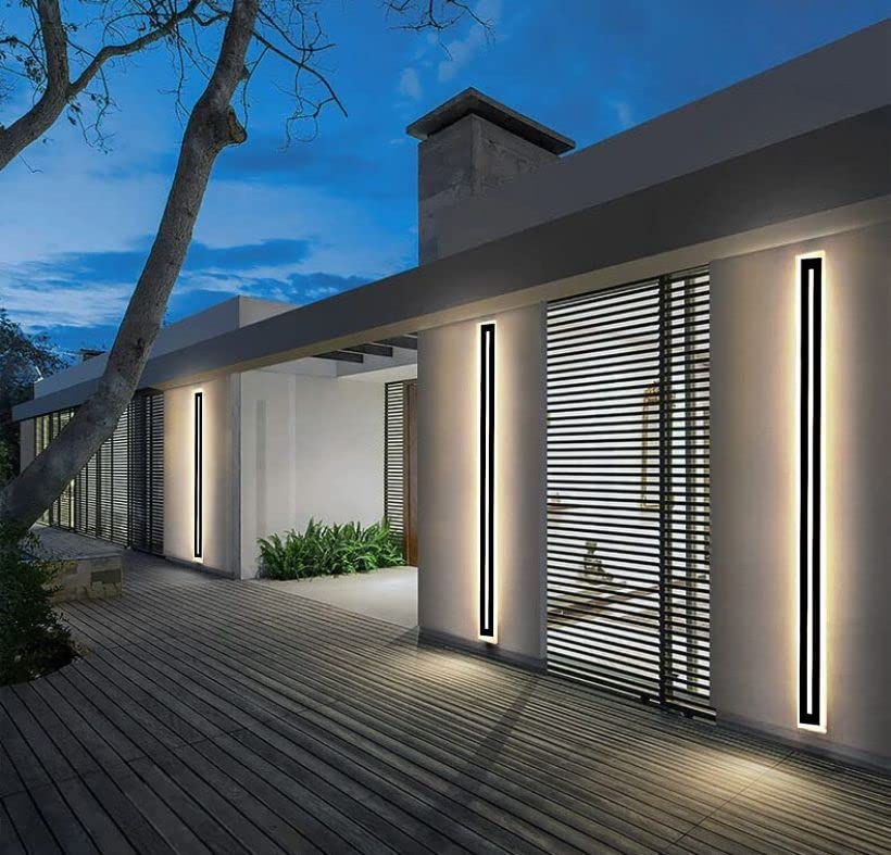 (24 inch/ 16w) Outdoor Long Strip Modern LED Wall Lighting Fixture Lamps, Elegant Frosted White Acrylic, Black Aluminum Body IP65 Waterproof Anti Rust. (Warm White 3000K), 24inch, FTL-104
