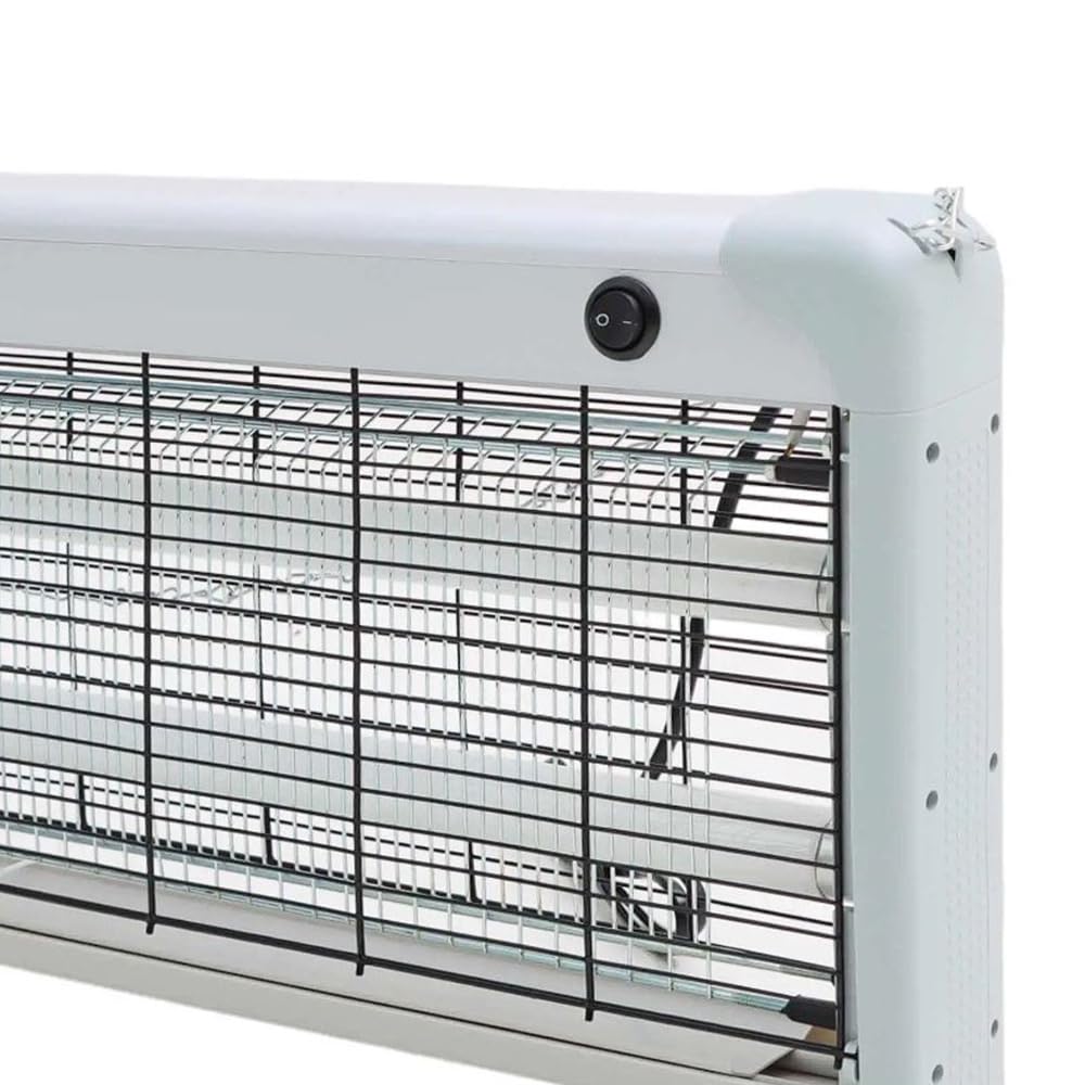 Lampada antizanzare 40W con due luci led UV vassoio raccoglitore estraibile e catena per fissaggio uso esterno ed interno spessore 6CM