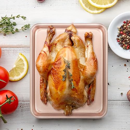 Miniatura 3 de Juego de 2 bandejas para hornear de 11 x 9 pulgadas, juego de 2 sartenes antiadherentes para horno, acero al carbono resistente, bandeja de repuesto