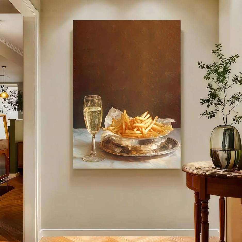 Affiche frites et champagne Rumlly 60x80cm, œuvre élégante pour salon moderne