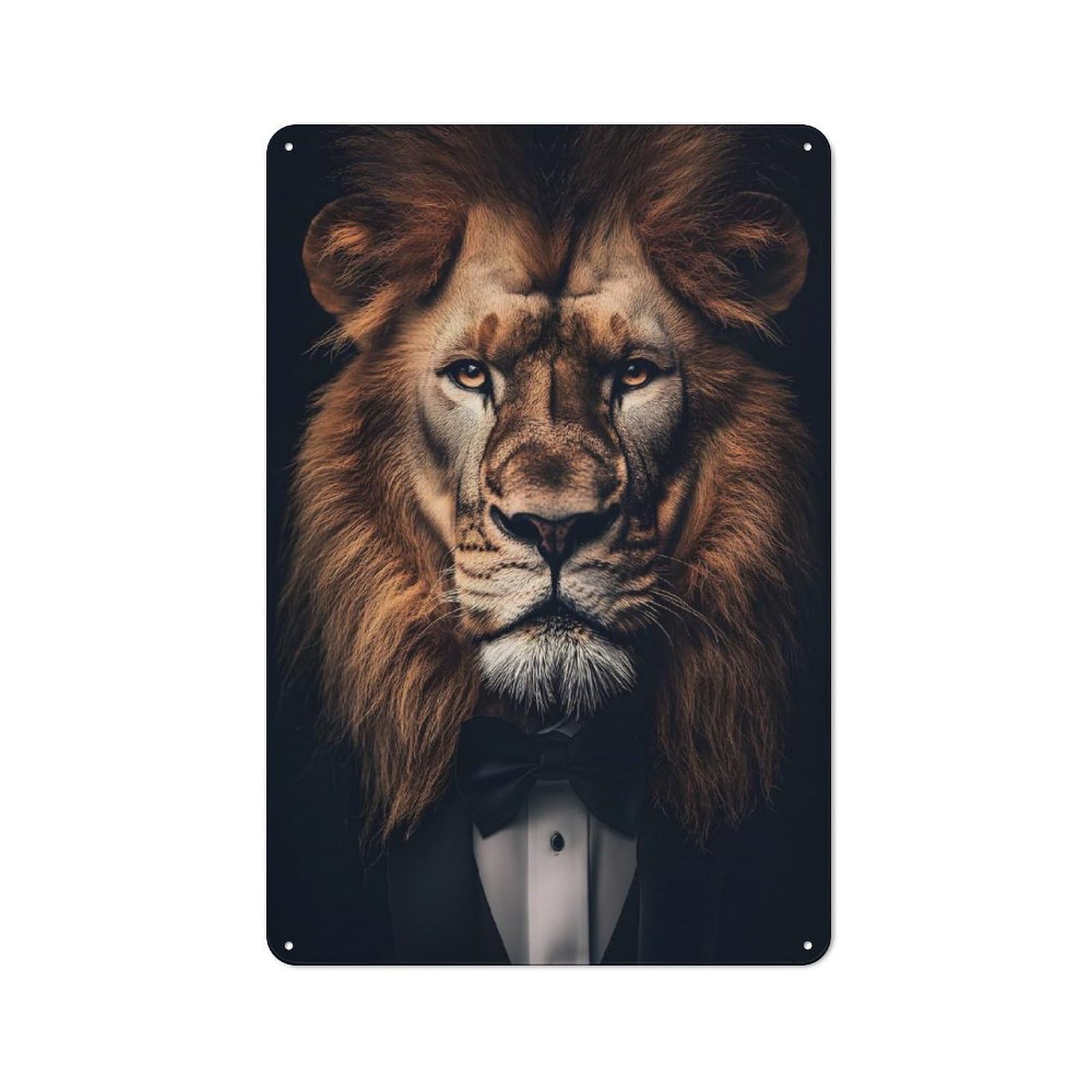 Junmoney Style-4 Tin Wall Plaque 30X20cm With Lion In Tuxedo For Living Room Or Hallway, For Vintage Wall Decor Fans, For Themed Room Decoration