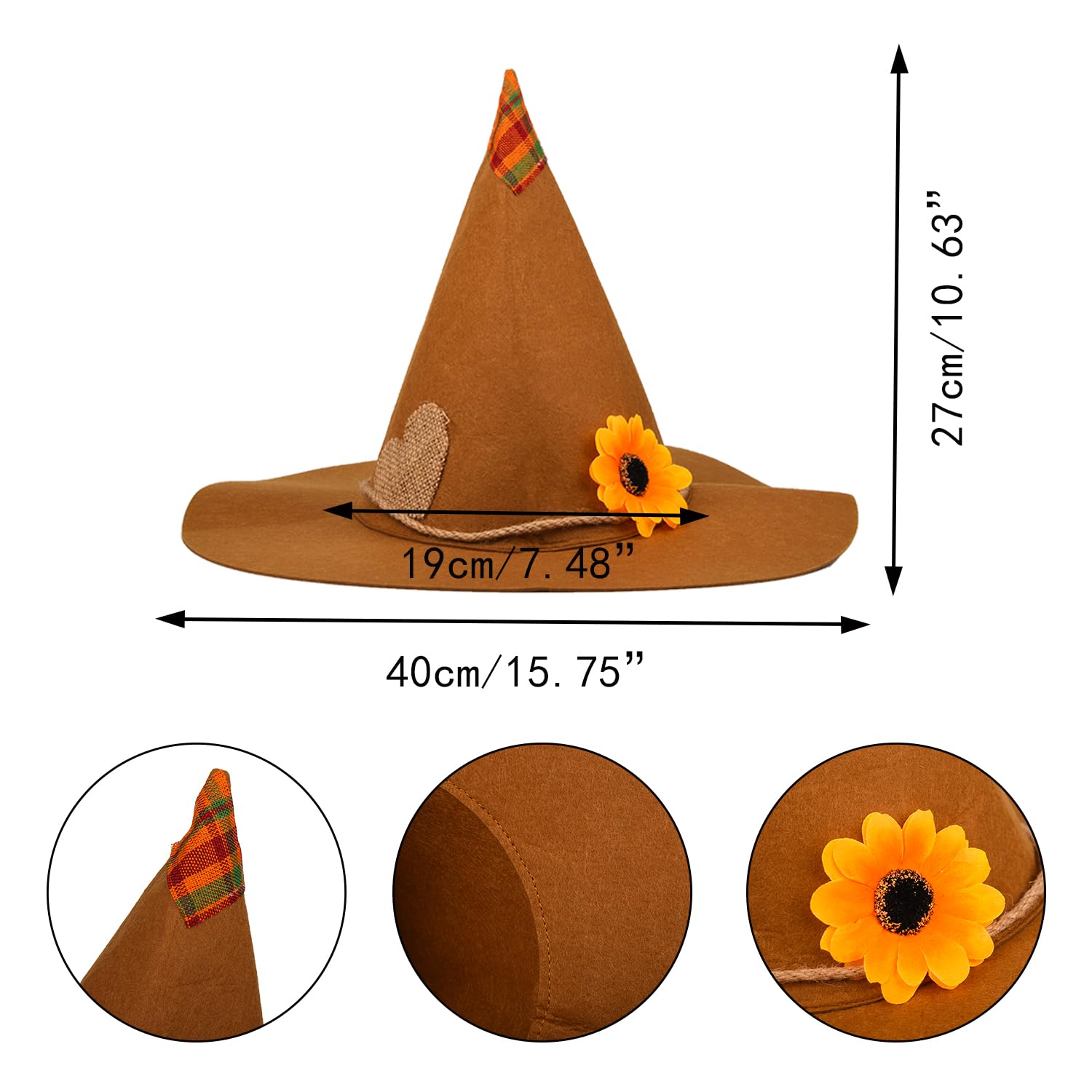 HIXNUG 6 Pieces Halloween Scarecrow Costume Set Felt Scarecrow Hat Raffia Scarecrow Straw Kit for Harvest Party Halloween - Image 3