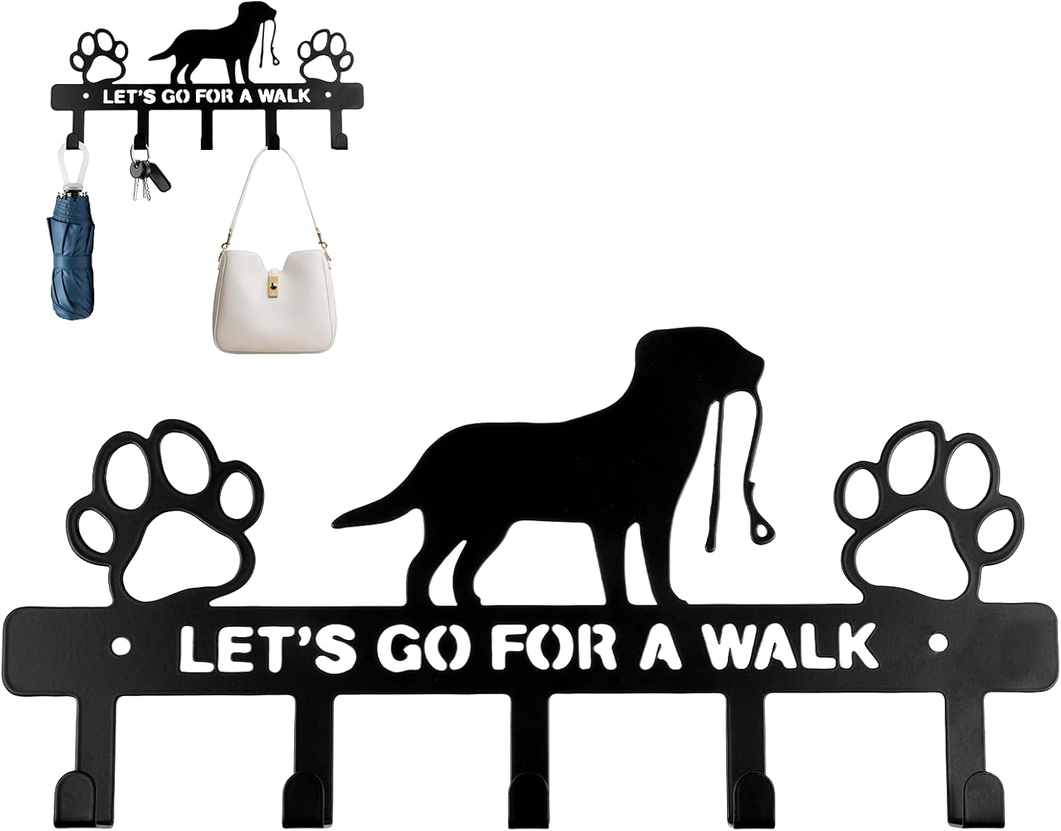 5-Hooks Dog Leash Holder for Wall Metal Key Holders Key Holder Wall Mounted with Screws Leash Hooks Dog Accessory Holders Pet Leashes Organizer for Collars Entryway Hallway Kitchen Decor