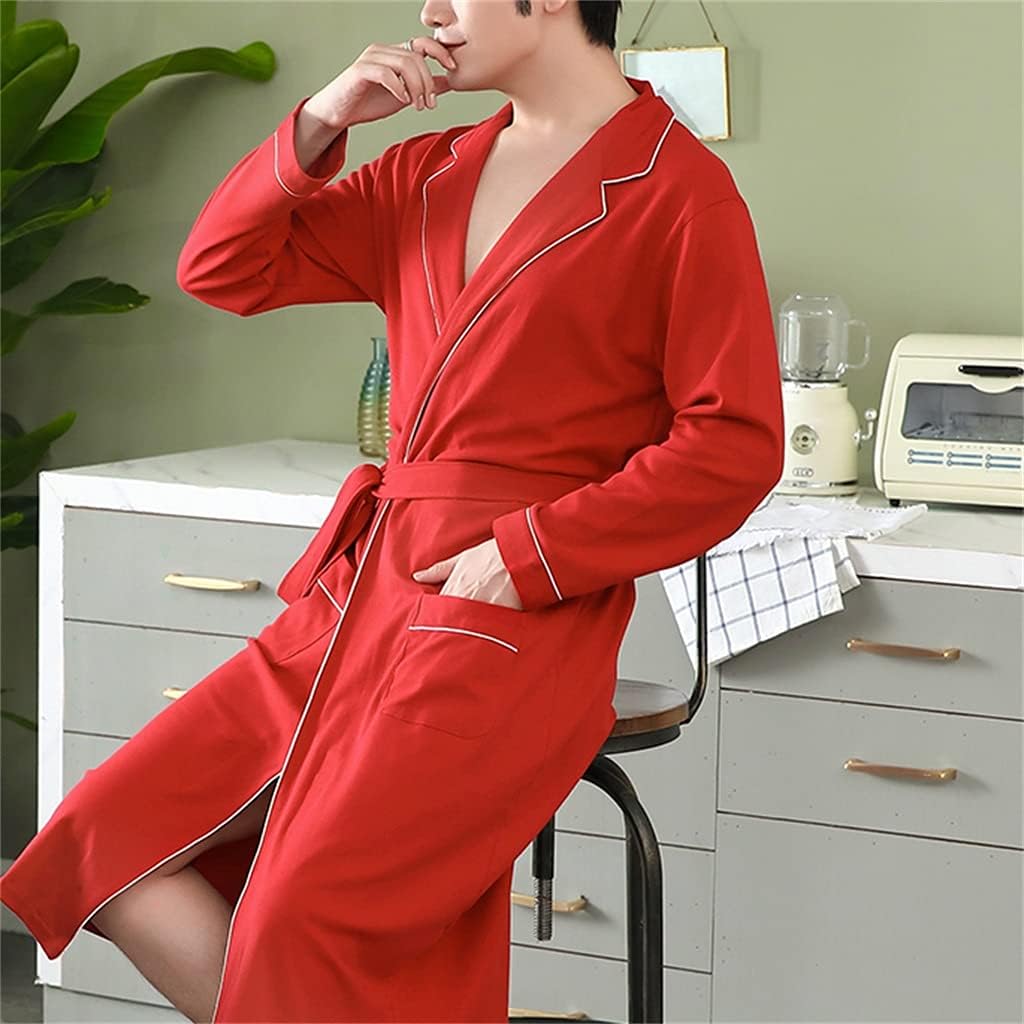 Bathrobe Men's Pajamas Fall/Winter Red Casual Loose Bathrobe Large Size Homewear Bathrobe