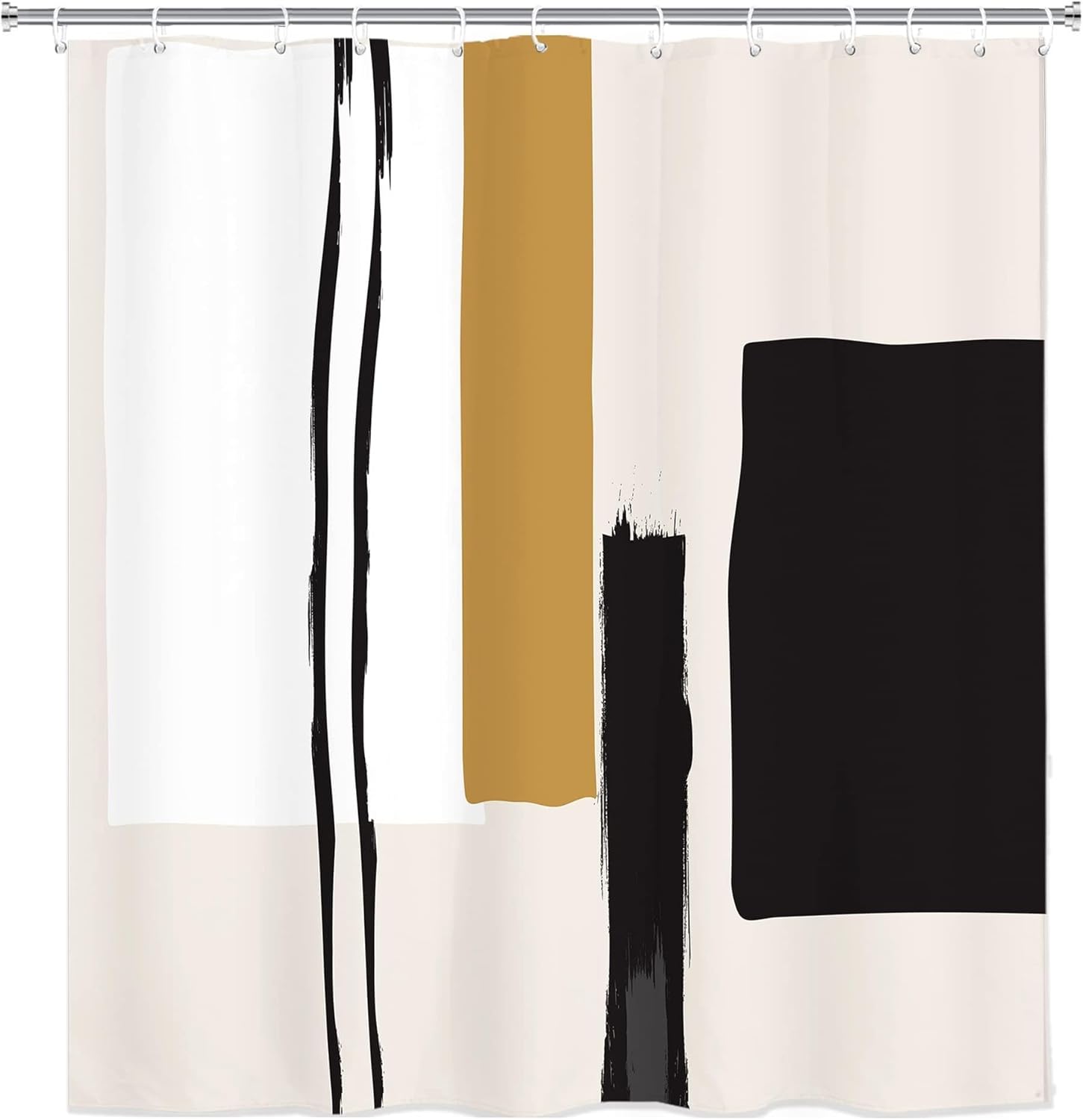 Black Beige Abstract Geometric Stripes Bathroom Shower Curtain 48x84in（122x214cm） Retro Neutral Minimalist Fashion Mid Century Modern Bathtubs Decor, Waterproof Fabric Polyester with Hooks