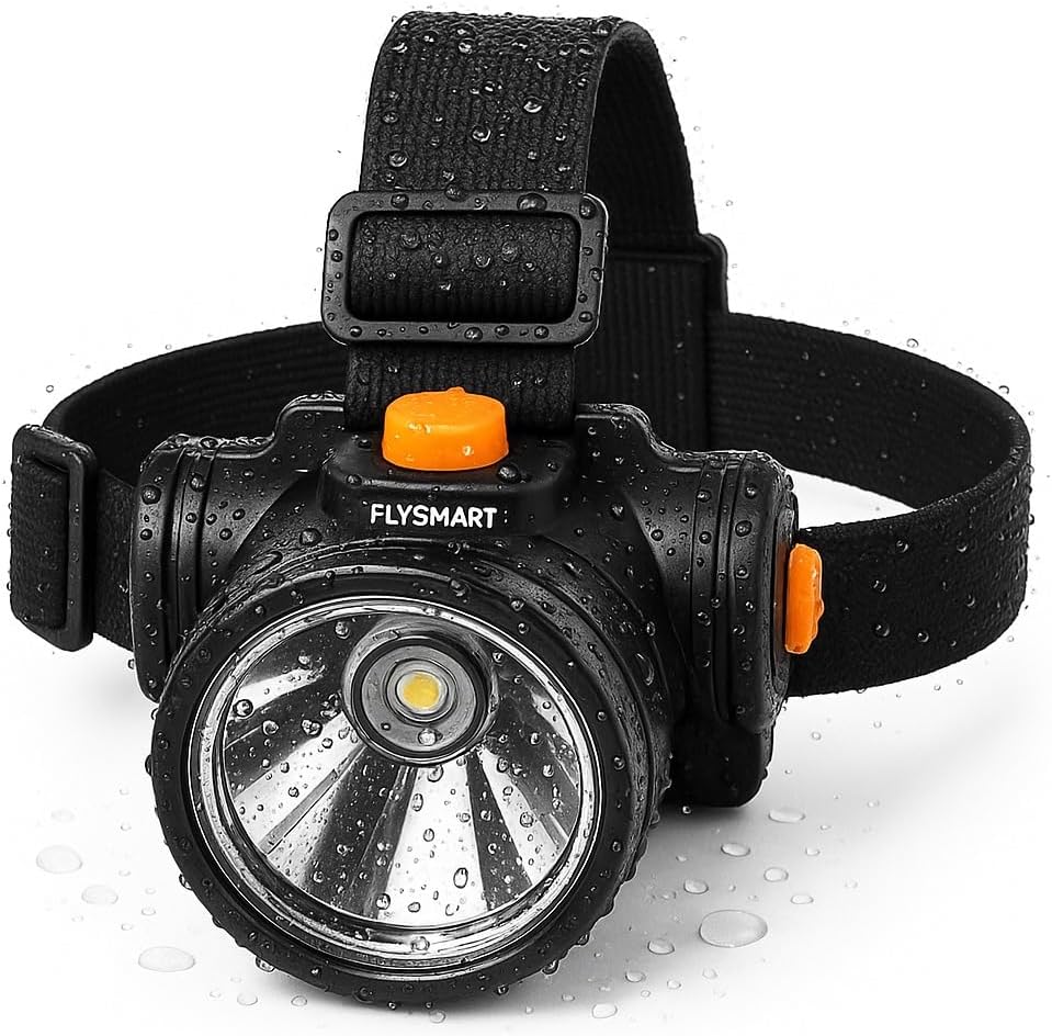 Flysmart 100W Rechargeable LED Head Torch Headlight Upto 1km Range with 8 Hours Continous Light, Two Light Modes Feature for Farmers Camping Caving Hiking Trekking Cycling Running etc