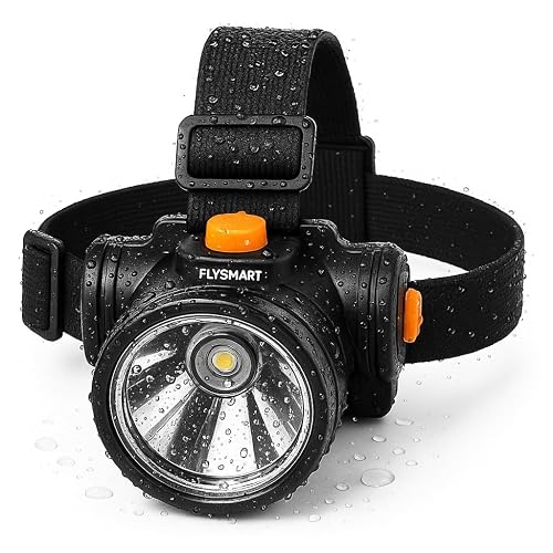 Flysmart 100W Rechargeable LED Head Torch Headlight Upto 1km Range with 8 Hours Continous Light, Two Light Modes Feature for Farmers Camping Caving Hiking Trekking Cycling Running etc