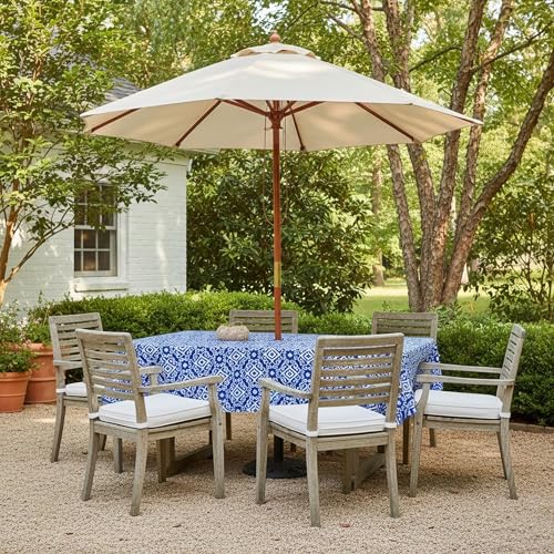 Image of EHouseHome Outdoor Indoor 60x84 inch Rectangle Tablecloth with Umbrella Hole and Zipper, Waterproof Patio Table Cloths, Spring /Summer Table Covers for Backyard Circular Table /BBQs /Picnic