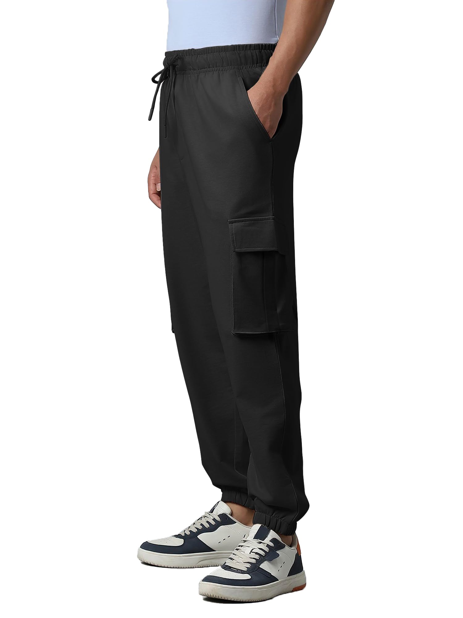 maniac Mens Solid Black Side Pockets Cotton Loosefit Cargo Pant-picture-11