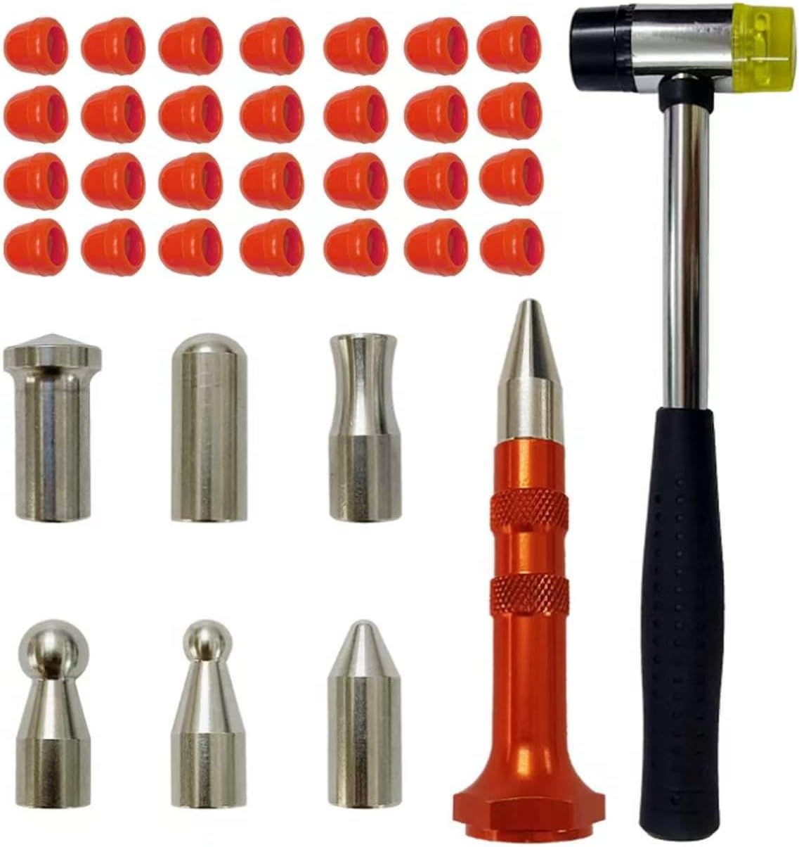CYGOODS 8Pcs Car Dent Repair Paintless Removal Tools Stainless Steel Tap Down Pen Rubber Hammer Bulge Repair Auto Body DIY High Point Fix Kits