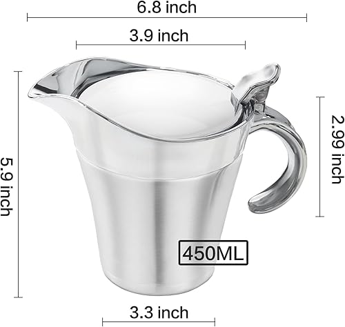 Miniatura 5 de Gravy Boat - Jarra de salsa de acero inoxidable con doble aislamiento y tapa con bisagras, perfecta para servir frascos de salsa o crema para Acción