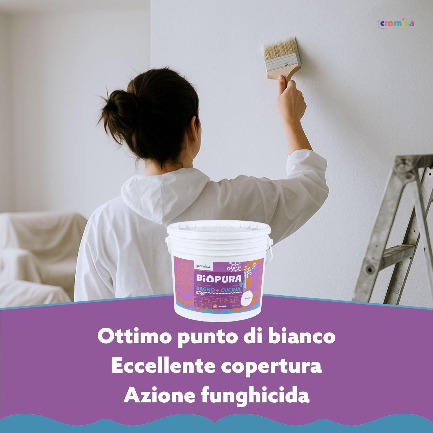 Biopura Idropittura Traspirante Antimuffa per Bagno e Cucina, Finitura Opaca (Bianco, Litri 5)