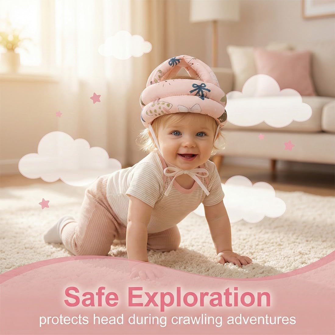 Caschetto Neonato Anticaduta Casco Primi Passi Protezione Testa Bambini 6 Mesi-6 Anni Rosa
