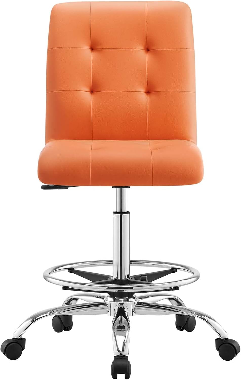 Modway Prim Armless Vegan Leather Drafting Chair in Silver Orange