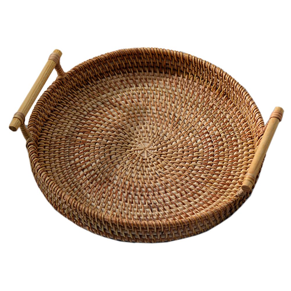 DECHOUS 1pc Dim Sum Fruit Plate Round Tray Breakfast Tray Coffee Table Tray Snack Tray Coffee Table Decorations Tray Table Wicker Platter Round Vanity Decor Trays Rattan Basket
