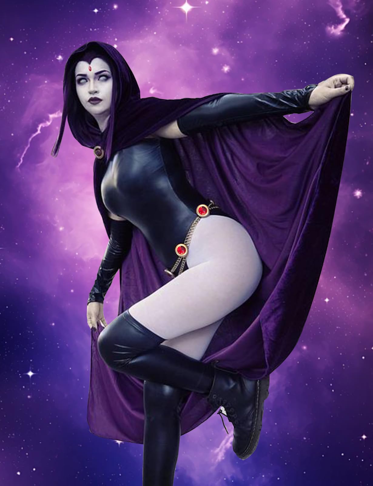 Aulauf Raven TeenTitans Costume for Women,Anime Cosplay Costume, Jumpsuit With Purple Cloak,Halloween Cosplay for Woman Adult