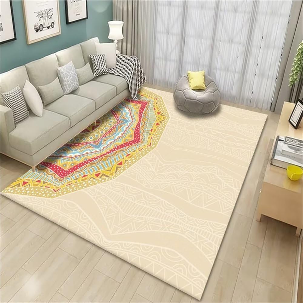 Tapis de salon beige géométrique vintage 80x120cm pour chambre