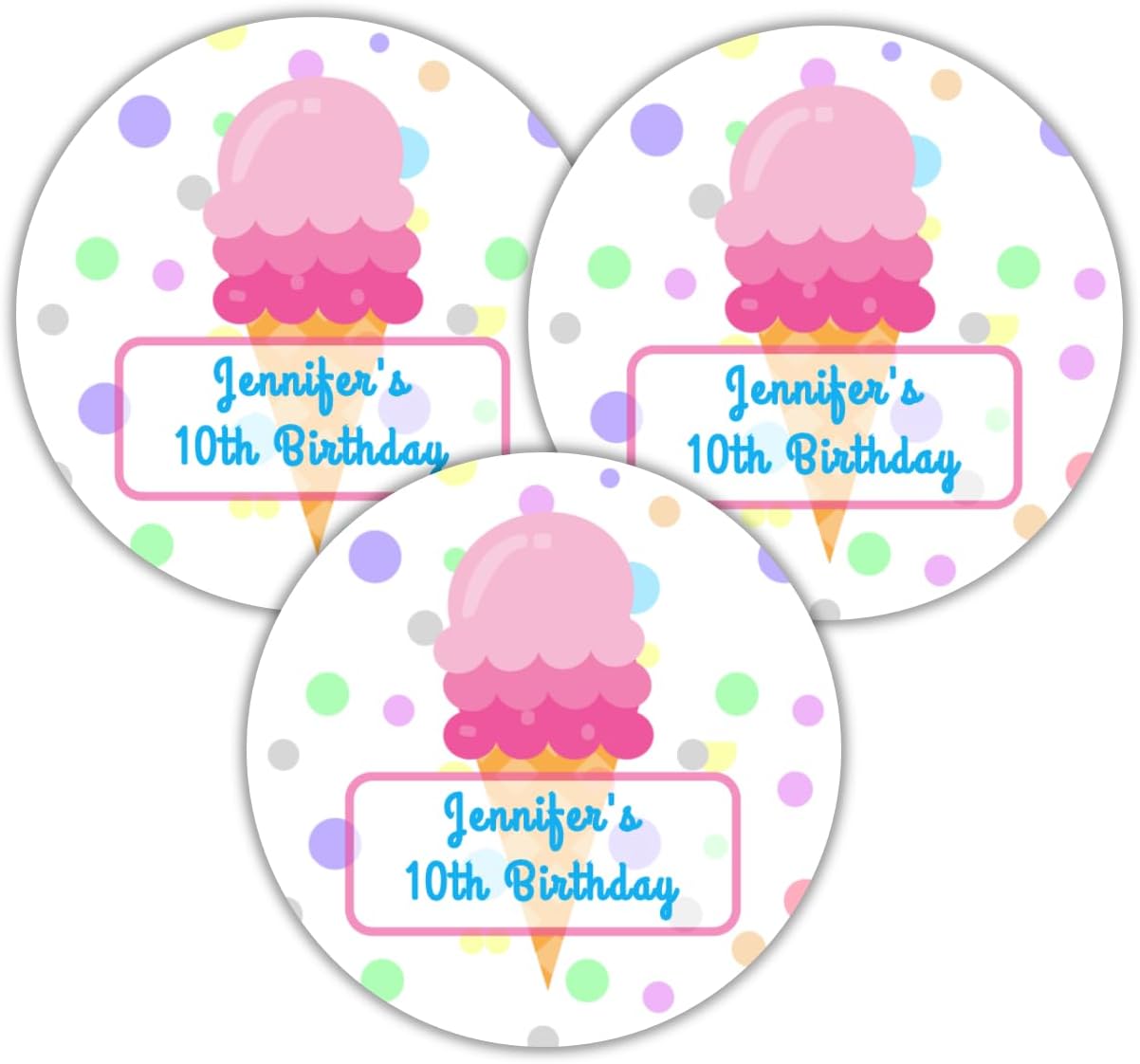 Personalized Ice Cream Party Stickers, Labels, Tags, Birthday Party Favors Supplies Decorations