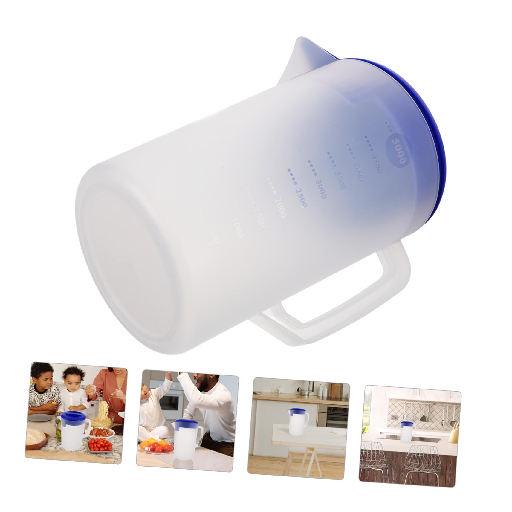 Uonlytech Brocca Design a Larga e Scala Graduata Opaca in Plastica da 5 con Coperchio e Beccuccio per Conservazione in Frigorifero e Servire Bevande