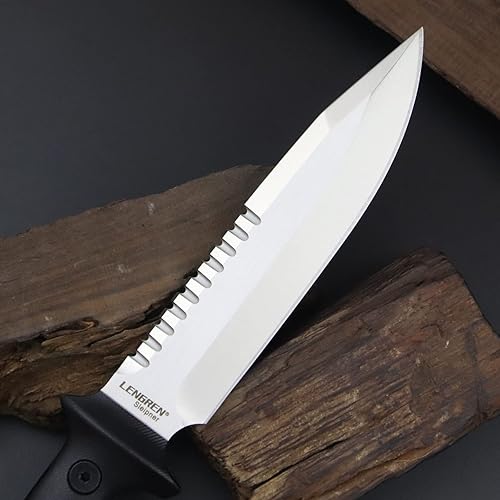 Miniatura 4 de LENGREN Cuchillo táctico de 11.5 pulgadas de jungla primitiva hoja fija, diente dorsal afilado y cuchillo de supervivencia de campamento, mango de