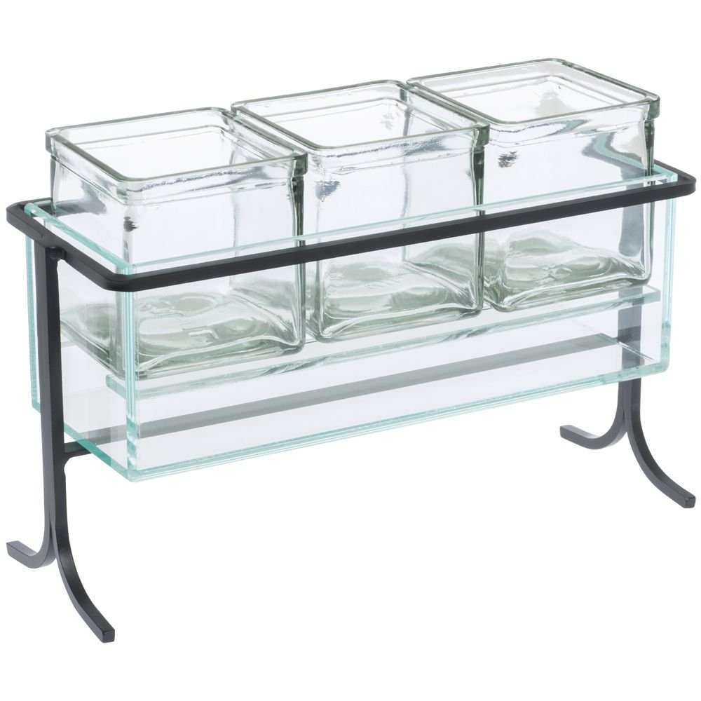 Cal-Mil 1806-7-13 High Rise Iced Glass Jar Display, Tall, 9" Height, 13.5" Width, 5.5" Length, Iron, Black