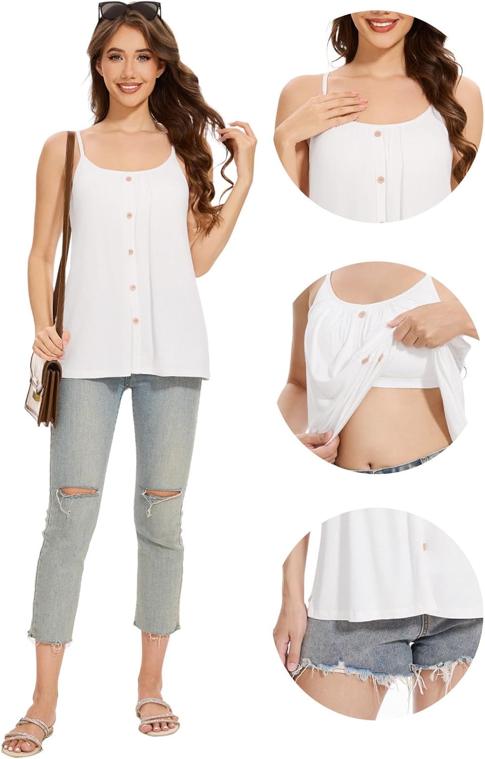 Womens Camisoles with Built-in Padded Bra Flowy Tanks Adjustable Spaghetti Straps Tank Tops - Image 5