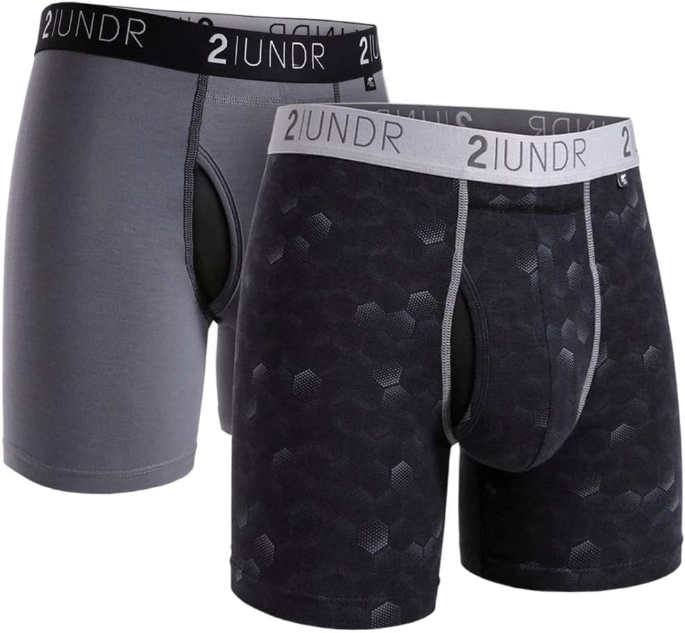 2UNDR Swing Shift 6" Boxer Brief 2-Pack (Grey/Hexadot, Large)