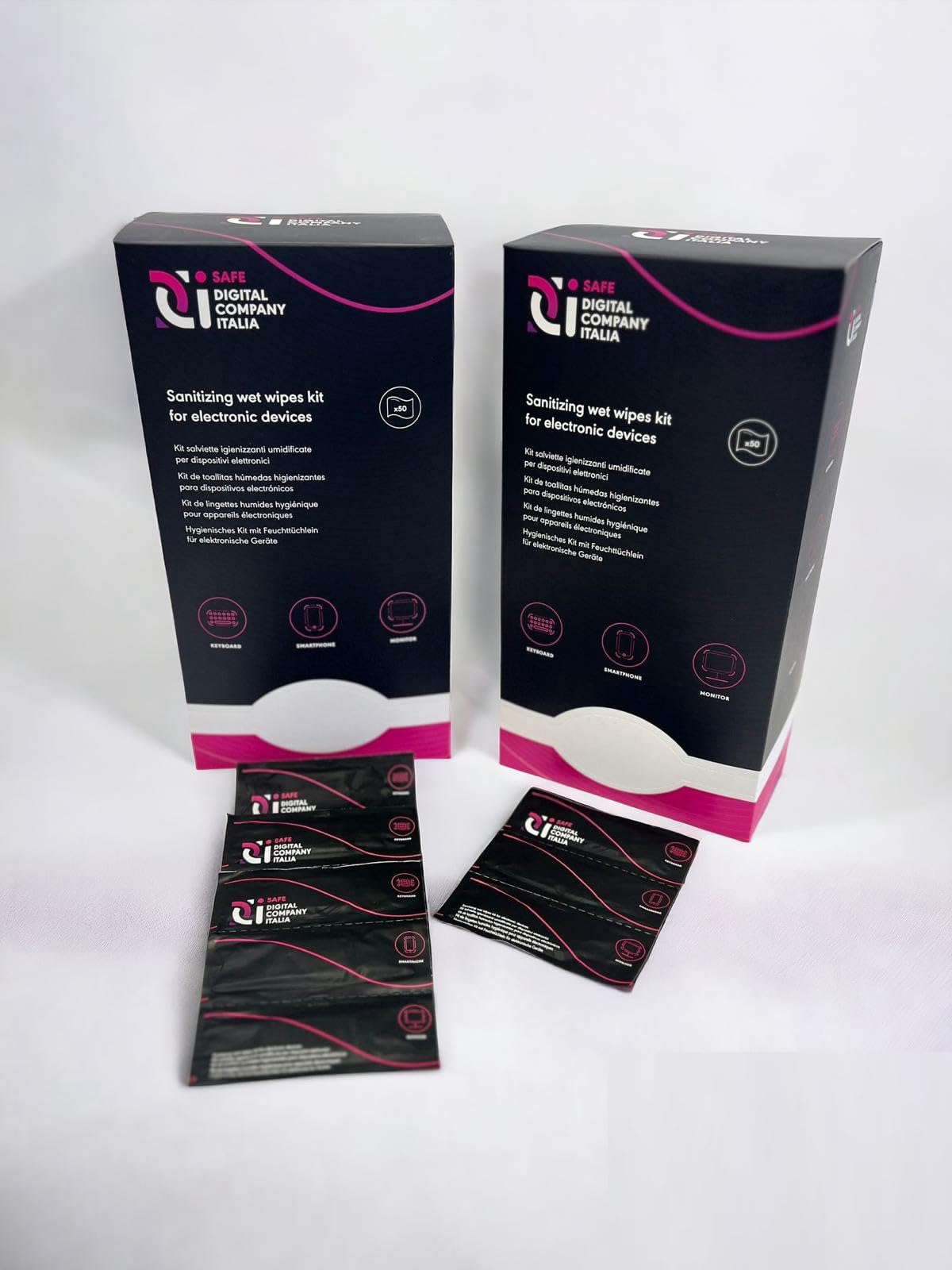 DCI Safe,150 pezzi, Salviette igienizzanti e detergenti monodose per Computer, Monitor, Smartphone, TV, tastiere,mouse, iPad, schermo auto, accessori elettronici, telecomandi, controller,scrivanie