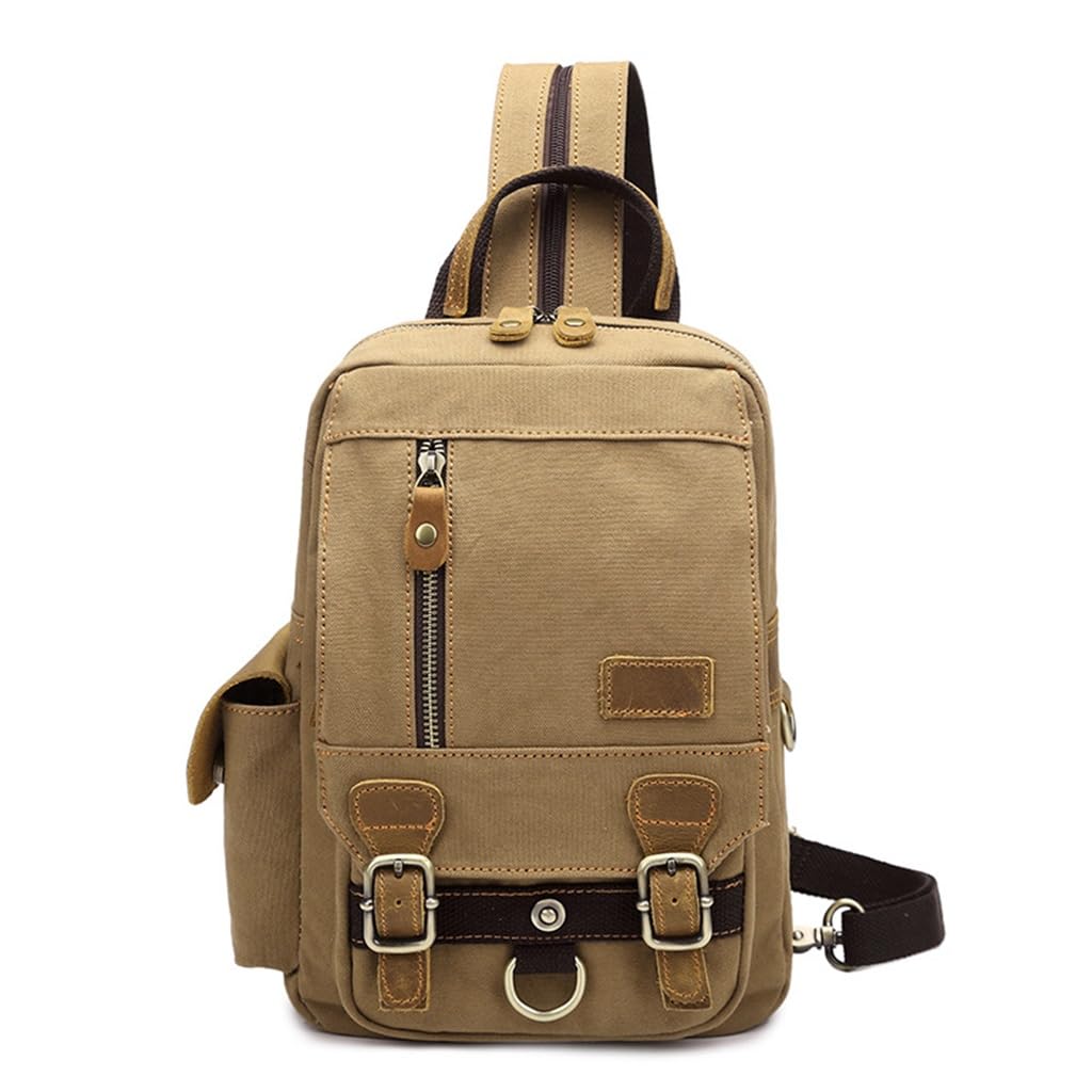 Sac de poitrine à bandoulière en toile robuste style baroudeur avec poches zippées